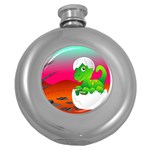 Dinosaur Dino Baby Dino Lizard Round Hip Flask (5 oz) Front