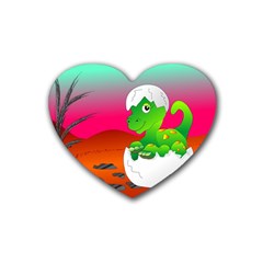 Dinosaur Dino Baby Dino Lizard Rubber Coaster (heart)  by Nexatart