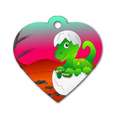 Dinosaur Dino Baby Dino Lizard Dog Tag Heart (two Sides) by Nexatart