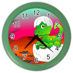 Dinosaur Dino Baby Dino Lizard Color Wall Clocks by Nexatart