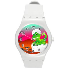 Dinosaur Dino Baby Dino Lizard Round Plastic Sport Watch (m) by Nexatart