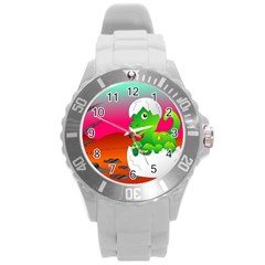 Dinosaur Dino Baby Dino Lizard Round Plastic Sport Watch (l) by Nexatart