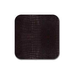 Gator Brown Leather Print Rubber Coaster (square)  by LoolyElzayat