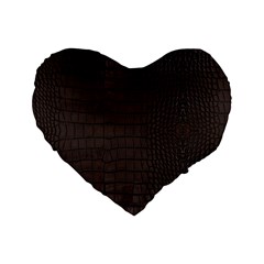 Gator Brown Leather Print Standard 16  Premium Heart Shape Cushions by LoolyElzayat