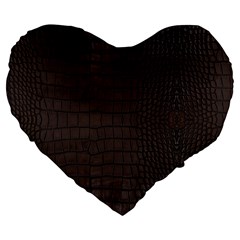 Gator Brown Leather Print Large 19  Premium Flano Heart Shape Cushions by LoolyElzayat