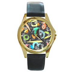 Repetition Seamless Child Sketch Round Gold Metal Watch