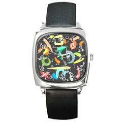 Repetition Seamless Child Sketch Square Metal Watch by Nexatart