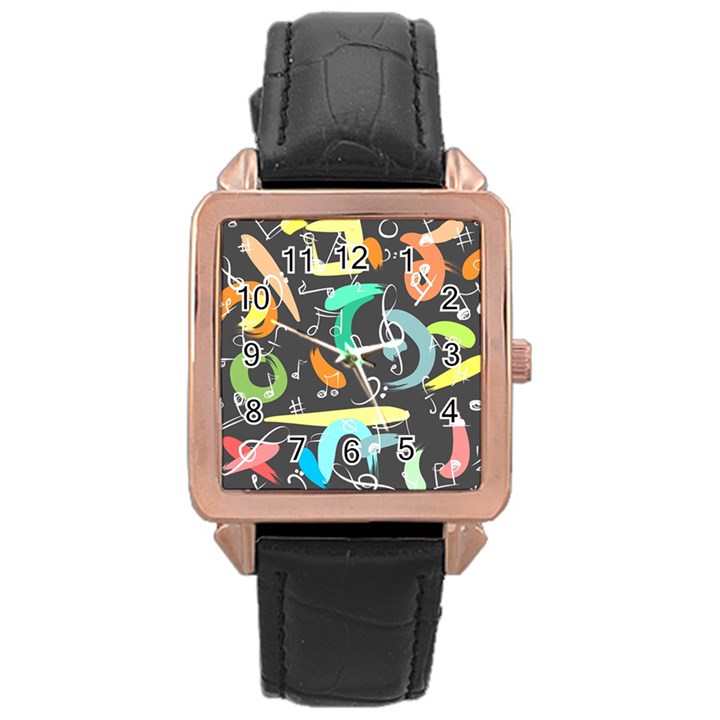 Repetition Seamless Child Sketch Rose Gold Leather Watch 