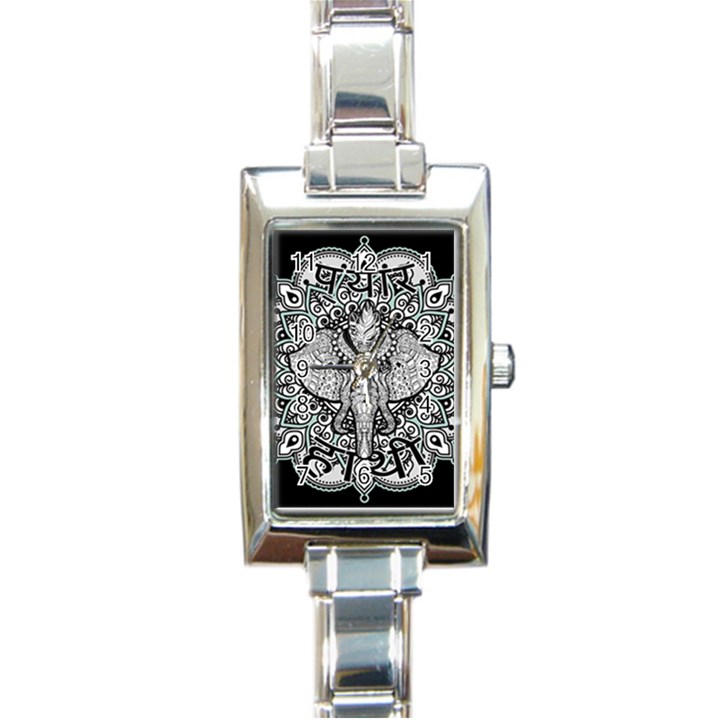 Ornate Hindu Elephant  Rectangle Italian Charm Watch