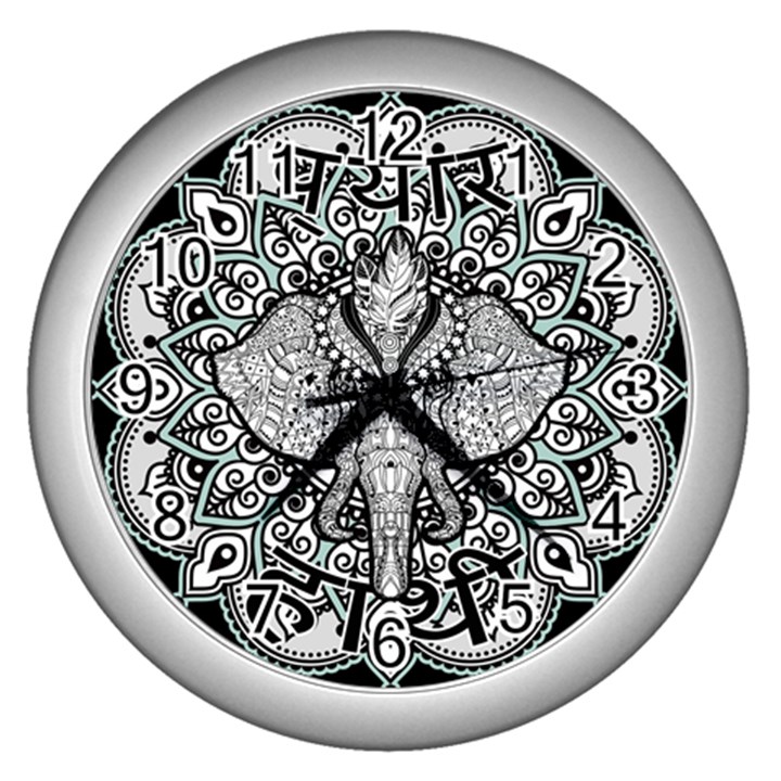 Ornate Hindu Elephant  Wall Clocks (Silver) 