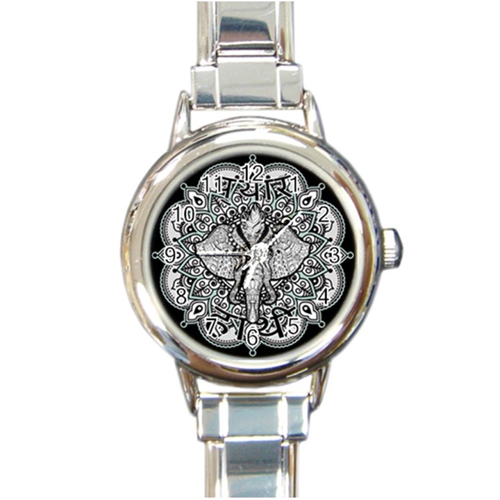 Ornate Hindu Elephant  Round Italian Charm Watch