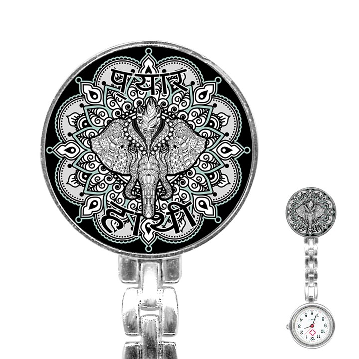 Ornate Hindu Elephant  Stainless Steel Nurses Watch