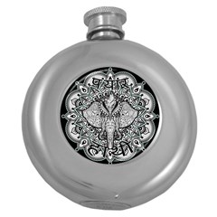 Ornate Hindu Elephant  Round Hip Flask (5 Oz) by Valentinaart