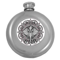 Ornate Hindu Elephant  Round Hip Flask (5 Oz) by Valentinaart