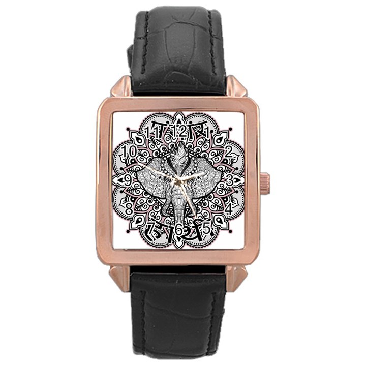 Ornate Hindu Elephant  Rose Gold Leather Watch 