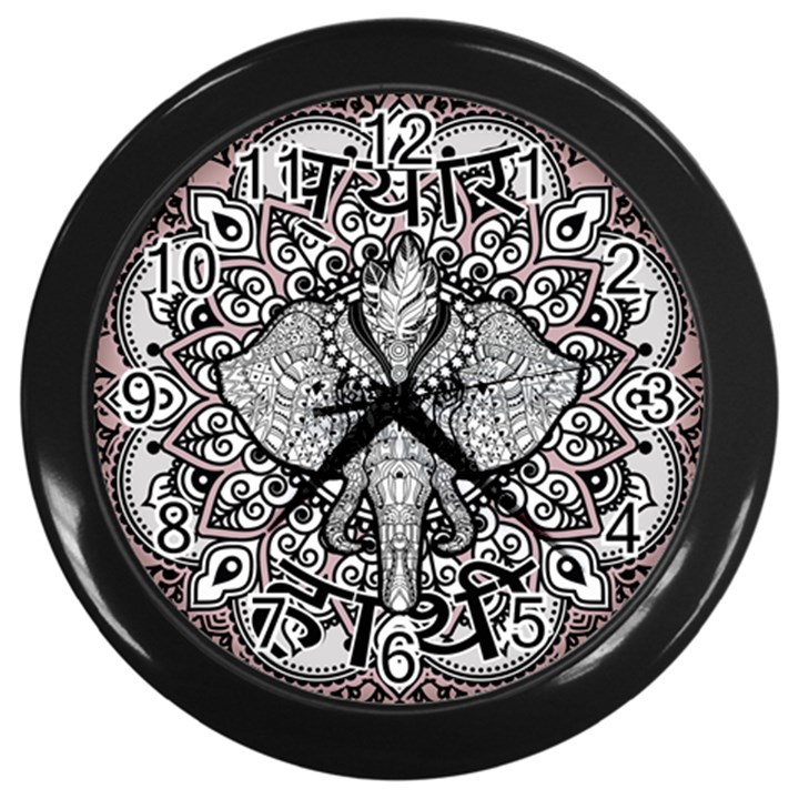 Ornate Hindu Elephant  Wall Clocks (Black)