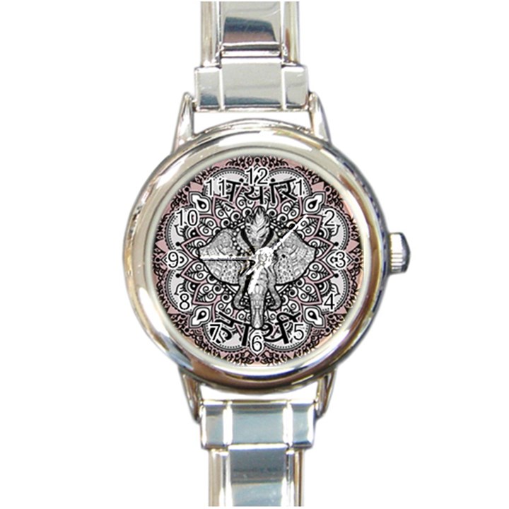 Ornate Hindu Elephant  Round Italian Charm Watch