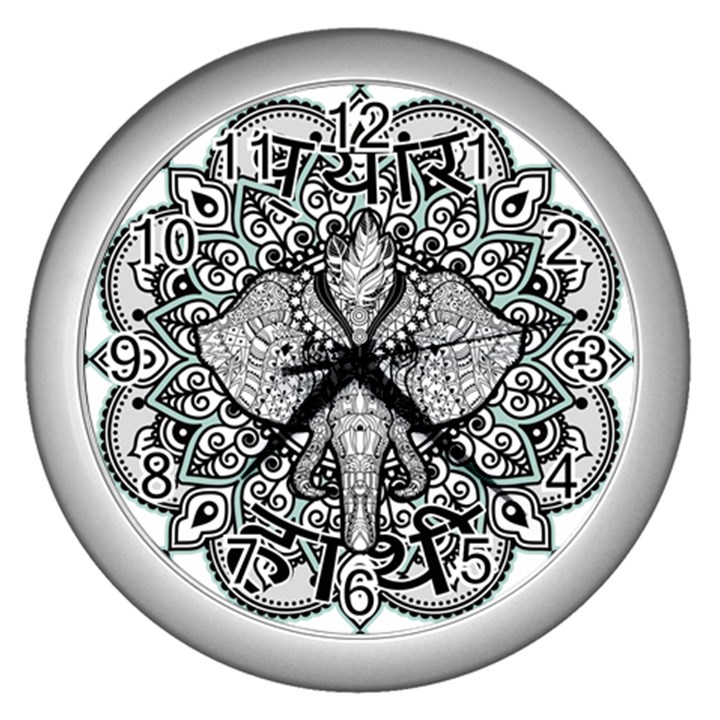 Ornate Hindu Elephant  Wall Clocks (Silver) 