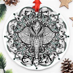 Ornate Hindu Elephant  Round Filigree Ornament (two Sides) by Valentinaart