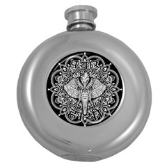 Ornate Hindu Elephant  Round Hip Flask (5 Oz) by Valentinaart