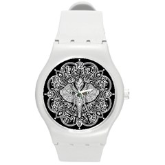 Ornate Hindu Elephant  Round Plastic Sport Watch (m) by Valentinaart