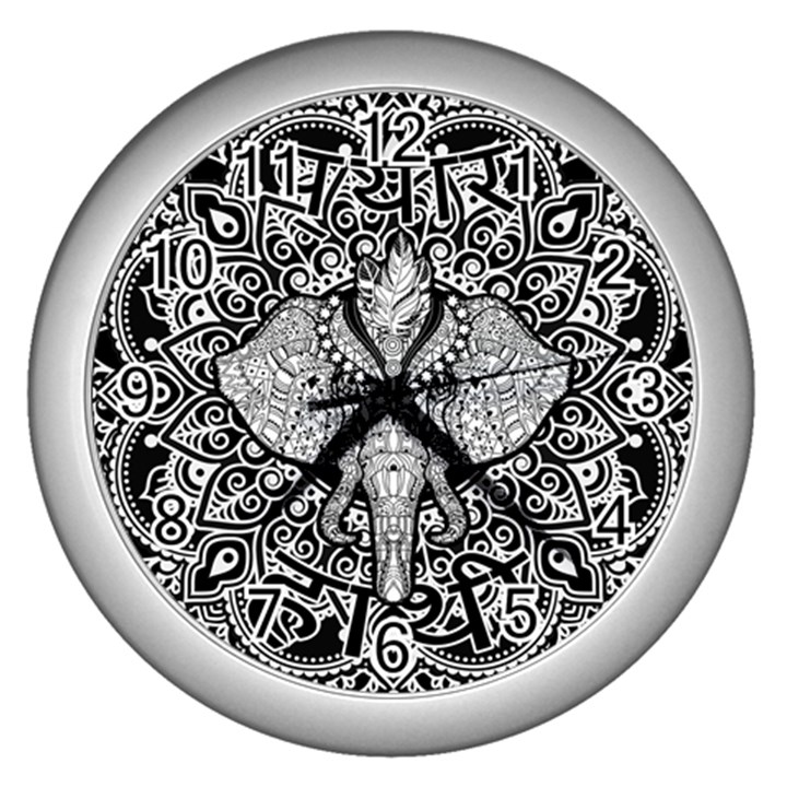 Ornate Hindu Elephant  Wall Clocks (Silver) 