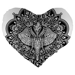 Ornate Hindu Elephant  Large 19  Premium Flano Heart Shape Cushions by Valentinaart