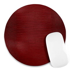 Red Lizard Leather Print Round Mousepads by LoolyElzayat