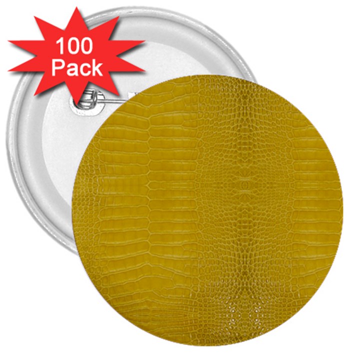 Yellow Alligator Skin 3  Buttons (100 pack) 