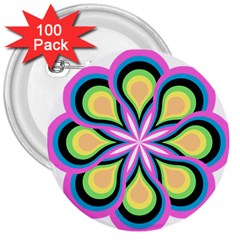 Colorful Feathers Mandala 3  Buttons (100 Pack) 