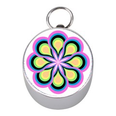 Colorful Feathers Mandala Mini Silver Compasses