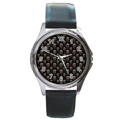 Skulls Motif Pattern Round Metal Watch by dflcprints