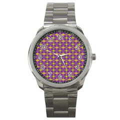 Purple Yellow Swirl Pattern Sport Metal Watch by BrightVibesDesign