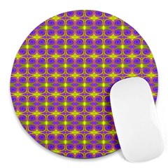 Purple Yellow Swirl Pattern Round Mousepads by BrightVibesDesign