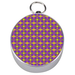 Purple Yellow Swirl Pattern Silver Compasses by BrightVibesDesign