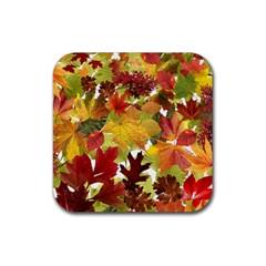 Autumn Fall Leaves Rubber Coaster (square)  by LoolyElzayat