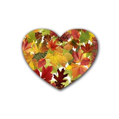 Autumn Fall Leaves Rubber Coaster (heart)  by LoolyElzayat