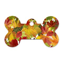 Autumn Fall Leaves Dog Tag Bone (one Side) by LoolyElzayat