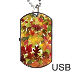 Autumn Fall Leaves Dog Tag Usb Flash (one Side) by LoolyElzayat