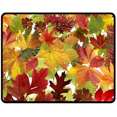 Autumn Fall Leaves Double Sided Fleece Blanket (medium)  by LoolyElzayat