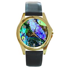 Lilac And Lillies 1 Round Gold Metal Watch by bestdesignintheworld