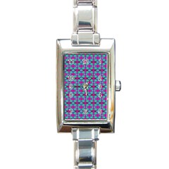 Pink Green Turquoise Swirl Pattern Rectangle Italian Charm Watch by BrightVibesDesign