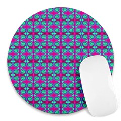 Pink Green Turquoise Swirl Pattern Round Mousepads by BrightVibesDesign