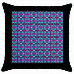 Pink Green Turquoise Swirl Pattern Throw Pillow Case (black) by BrightVibesDesign