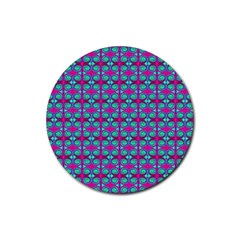 Pink Green Turquoise Swirl Pattern Rubber Round Coaster (4 Pack)  by BrightVibesDesign