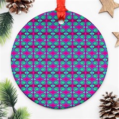 Pink Green Turquoise Swirl Pattern Round Ornament (two Sides) by BrightVibesDesign