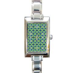 Blue Yellow Green Swirl Pattern Rectangle Italian Charm Watch