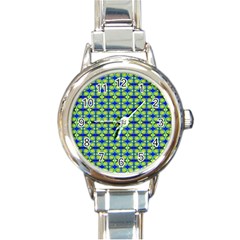 Blue Yellow Green Swirl Pattern Round Italian Charm Watch