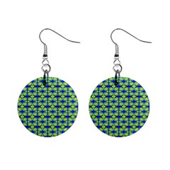 Blue Yellow Green Swirl Pattern Mini Button Earrings