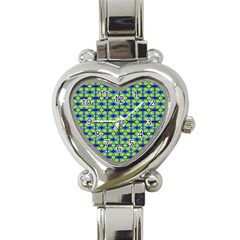 Blue Yellow Green Swirl Pattern Heart Italian Charm Watch